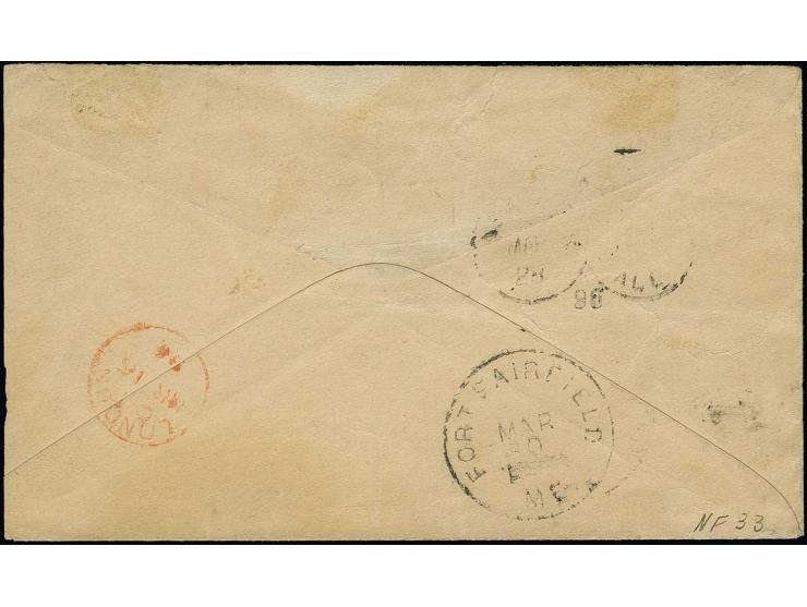BESKENTA: "BESKENTA POSTA SUDESI", clear negative seal on 1892, 1 pia. on envelope via London to Fort Fairfield, Maine, Unite
