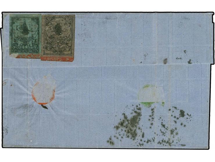 BATTAL cancellations: 1863, 1 pia. lilac and 2 pia. blue, the latter one with small paper fault in the marginal area, used on