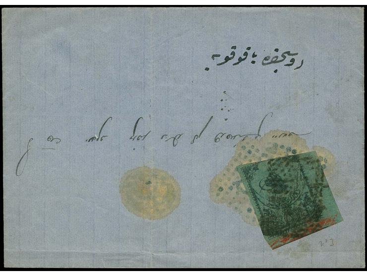 2 pia. on lettersheet to Rustchuk, Bulgaria; the stamp cut-into at top, otherwise fine