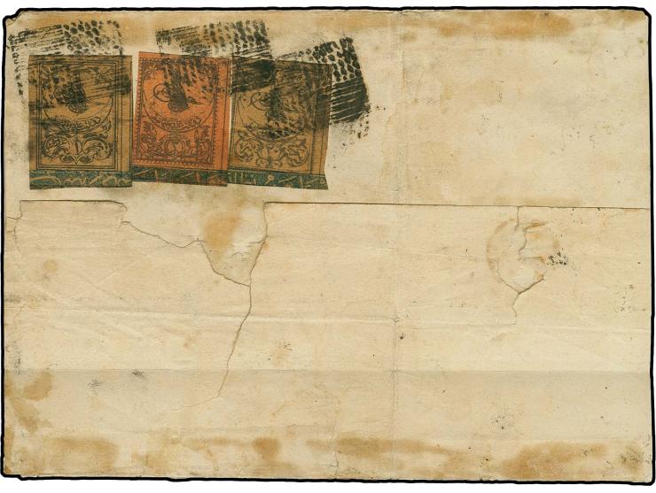 CONSTANTINOPLE: 1863, postage due 20 pa. and 1 pia. on brown and 2 pia. on red-brown, tied by Deraliye mute dots and bars can