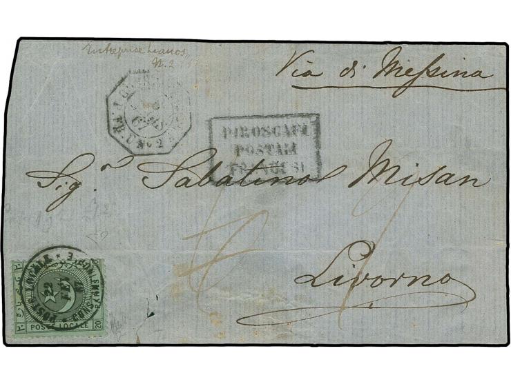 CONSTANTINOPLE: Liannos local post 20 pa. green, tied by clear "POSTE LOCALE CONSTANTINOPLE 22 FEV 67" to lettersheet (2 side