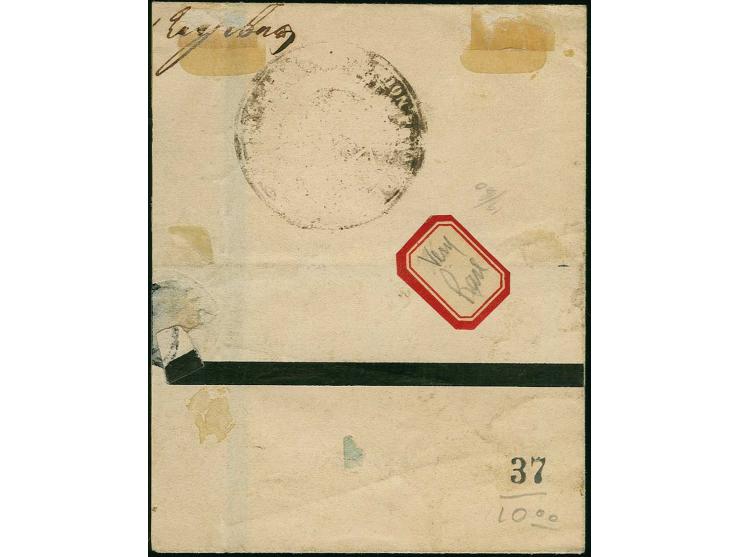 IZMIR: "IZMIR 99", triple framed boxed Arabic marking on 1876/77, 10 pa. bisect in vertical strip of 3 with sheet margin and 