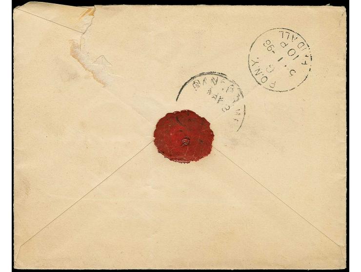VAN: "VAN AVR..96", bilingual dater with stretched stars, clear strike on 1892, 1 pia. on cover to the US with transit and ar