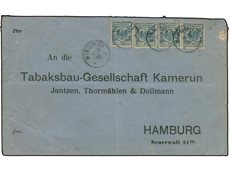 20 Pfg. blau, 4 Einzelwerte auf Vordruckbrief der 4. Gewichtsstufe von "BIBUNDI 11.8.95" nach Hamburg mit Ankunftsstempel, Um