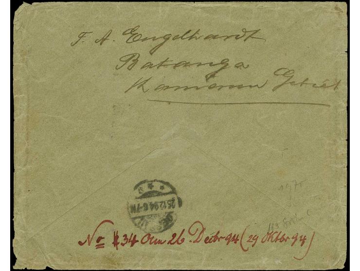 50 Pfg. lebhaftrötlichbraun im 3er-Block, jeder Wert einzeln entwertet durch britischen Anlandestempel "LIVERPOOL BR. PAQUET 