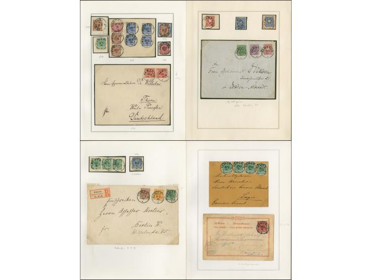 1889/1900, interessante Sammlung mit zwei losen Marken, 32 Briefstücken und 21 Briefen und Ganzsachenkarten, dabei u.a.Mi.-Nr
