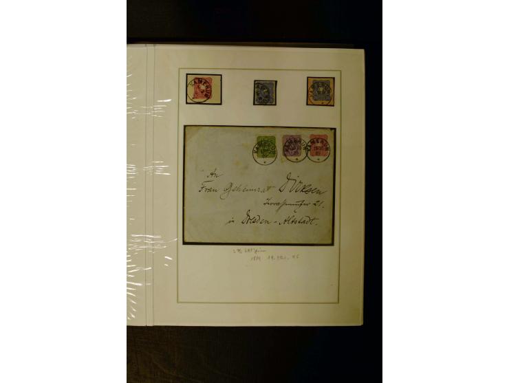 1889/1900, interessante Sammlung mit zwei losen Marken, 32 Briefstücken und 21 Briefen und Ganzsachenkarten, dabei u.a.Mi.-Nr