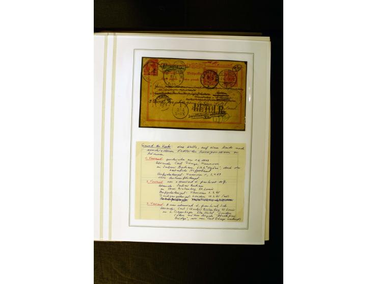 1889/1900, interessante Sammlung mit zwei losen Marken, 32 Briefstücken und 21 Briefen und Ganzsachenkarten, dabei u.a.Mi.-Nr