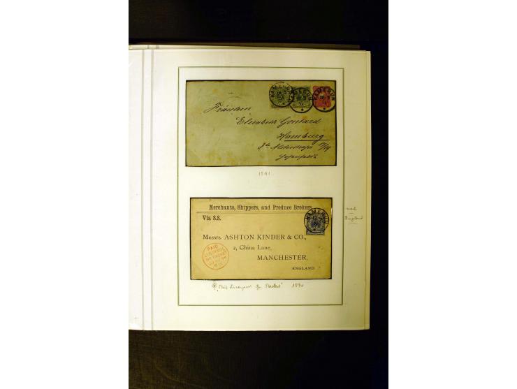 1889/1900, interessante Sammlung mit zwei losen Marken, 32 Briefstücken und 21 Briefen und Ganzsachenkarten, dabei u.a.Mi.-Nr