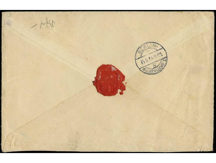 1905/19, Ausgabe mit Wz.: 20 Pfg. Friedensdruck, 2 Einzelwerte mit jeweils sauber aufgesetztem "BUEA 2 (?) 4 14" auf Bedarfs-