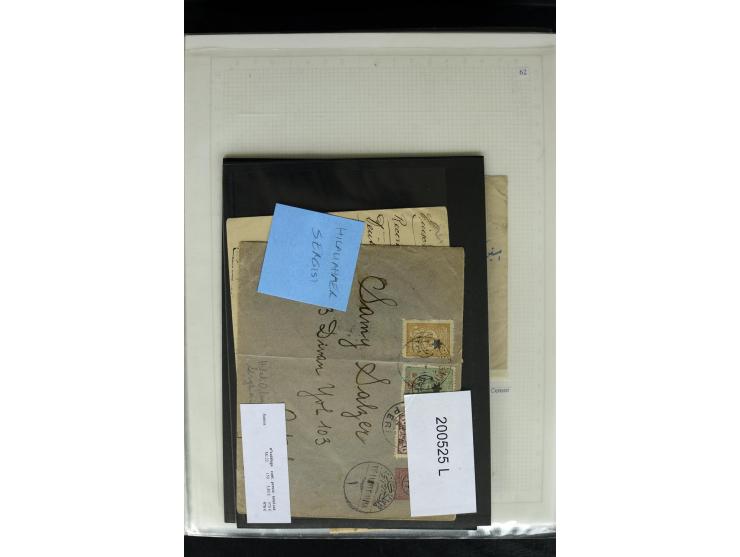 1877/1915 (about), approx. 115 covers, postcards etc. with a wide range of cancellations, also better frankings, destinations