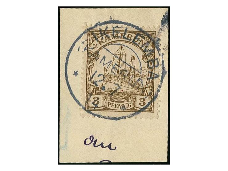 "IKELEMBA 12.7 14", glasklar auf 3 Pfg. auf Briefstück, sehr schöner Abschlag des seltenen Stempels, sign. Grobe und Fotoatte