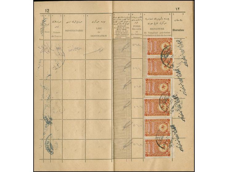 REGISTRATION: 1911, complete receipt booklet for registered letters with 15 pages franked with fiscal stamps, all tied by Okd