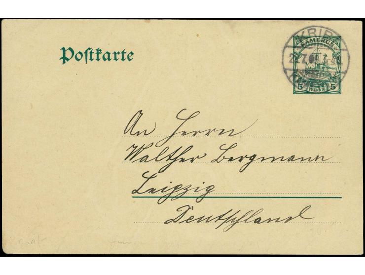 "KRIBI 22.7.9. 3-4N.", der seltene Stempel mit Stundenangabe sehr schön abgeschlagen auf Ganzsachenkarte 5 Pfg. bedarfsgebrau