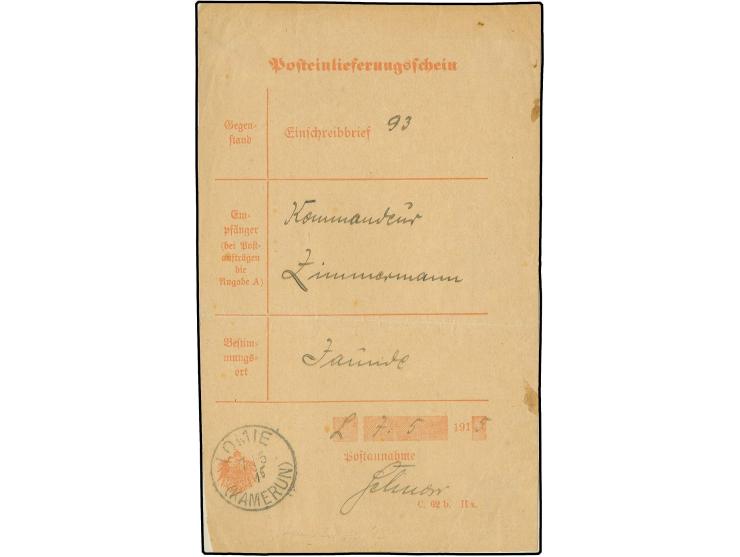 "LOMIE 7/5  " mit handschriftlich eingefügter Jahreszahl "15" sauber auf Posteinlieferungsschein für einen R-Brief an Kommand