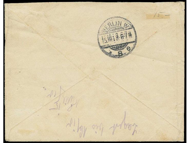 "NJASSI 1.9 13" auf kleinem Bedarfs-R-Brief nach Berlin mit Ankunftsstempel; R-Briefe von Njassi sind außerordentlich selten,
