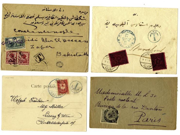 POSTAGE DUE: 1898/1921, 3 covers and 1 postcard incl. postage due stamp used as regular stamp on cover to Paris, "T"-marking 