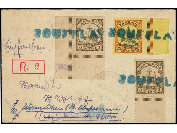 "SOUFLAY", großer L1 in blau auf 3 Pfg. (2) und 25 Pfg. auf kleinem R-Brief mit handschriftlichem R-Vermerk nach Biesenthal b