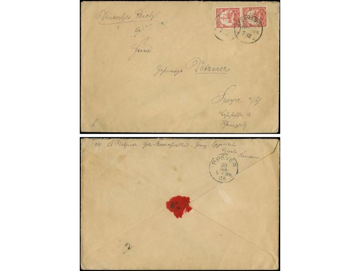 1908, frankierter Brief von "BAMENDA 7/12" mit Absenderangabe "Lt. Detzner, Jola, Crossschnellen-Grenz-Expedition Duala Kamer