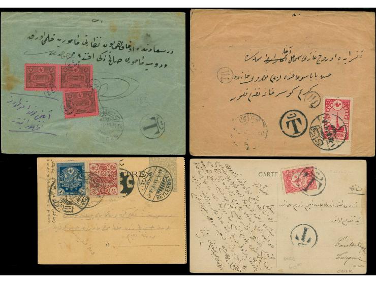 1909/13 (about), 2 covers and 2 postcards with postage due frankings/markings