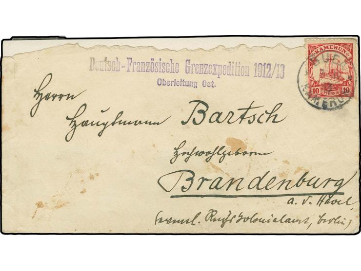 "Deutsch-Französische Grenzexpedition 1912/13 Oberleitung Ost", L2 sauber nebengesetzt auf frankiertem Brief von BUEA 7 11 13