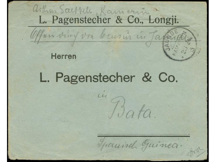 1915, Feldpostbrief mit sauberem Stempel "JAUNDE 26/12 15" mit Absenderangabe "Arthur Saettele, Kamerun, Offen durch die Cens