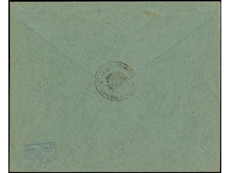 Postsache von "JAUNDE 31 10 15" mit Vermerk "Eilt" an die Postagentur Edea, die sich zu dieser Zeit an der Eisenbahnlinie bei