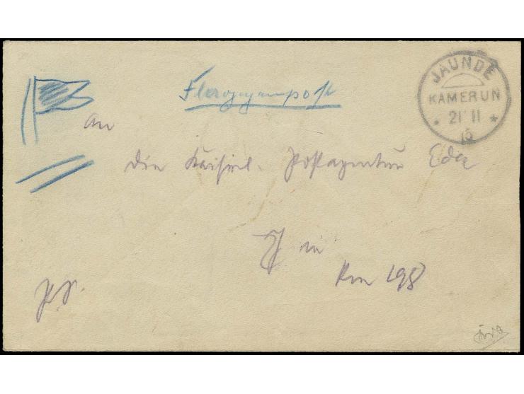 1915, unfrankierte Postsache mit sauberem Stempel "JAUNDE 21 11 15" (Aushilfsjahreszahl) und rückseitigem Dienstsiegel "KAISE