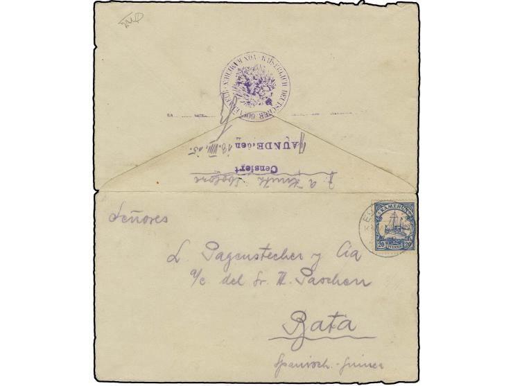 "Censiert JAUNDE, den 13.VIII.15" mit nebengesetztem Gouvernements-Dienstsiegel rückseitig auf dreiseitig geöffnetem Brief an
