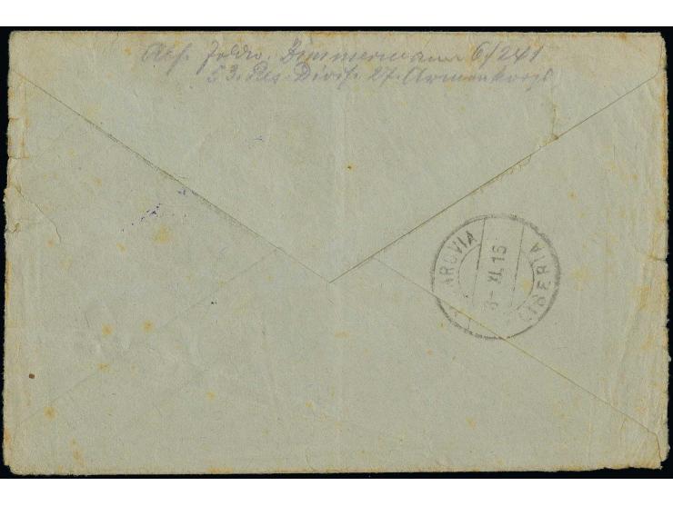 1915, Brief mit Germania 10 Pfg. mit Stempel "K.D. Feldpoststation Nr.4 31.8.15" adressiert an "Oscar Zimmermann Kaiserl. Bez