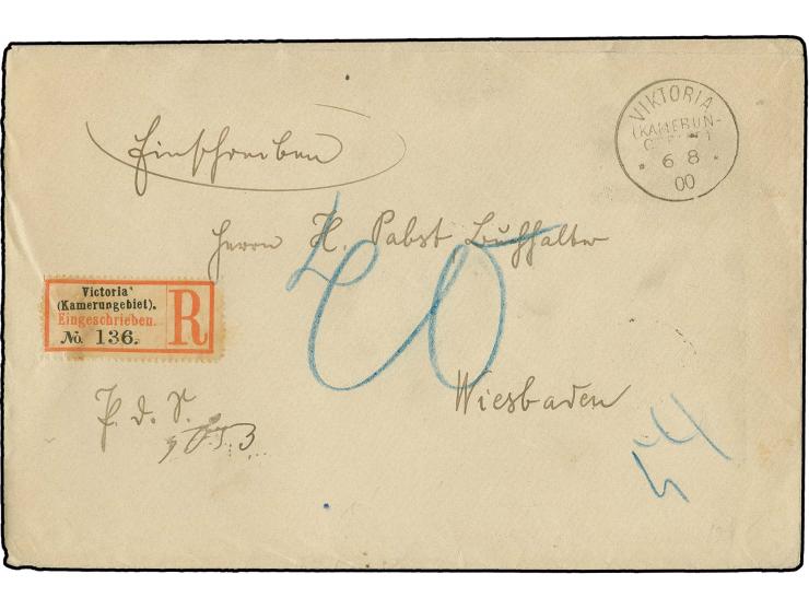 1900, eingeschriebene Reichsdienstsache von "VIKTORIA (KAMERUN-GEBIET) 6 8 00" mit rückseitigem gut erhaltenem Lacksiegel der