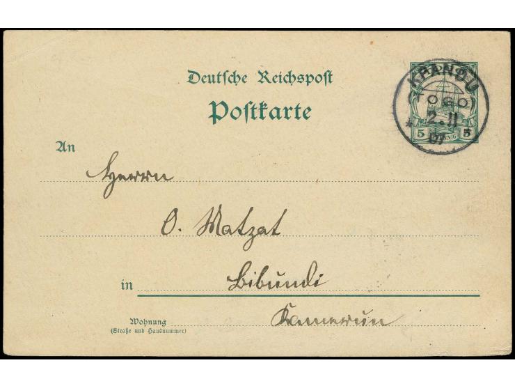 "KPANDU (TOGO) 2.11.07", sehr klar auf Ganzsachenkarte 5 Pfg. mit Bedarfstext via Viktoria nach Bibundi, Kamerun, Karte mit k