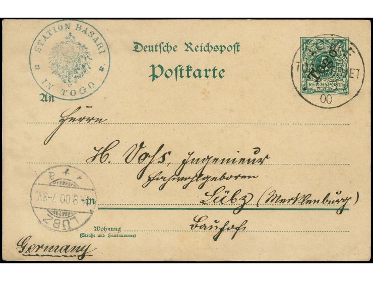 "STATION BASARI IN TOGO", klar auf bedarfsgebrauchter Ganzsachenkarte 5 Pfg. von "LOME TOGOGEBIET 9.9.00 nach Deutschland mit