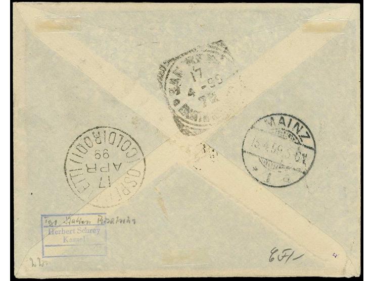 "STATION MISSAHÖHE TOGOGEBIET 13.3.99", klar als Nebenstempel auf R-Brief mit Aufdruckausgabe 25 Pfg. und 20 Pfg. je mit Stem