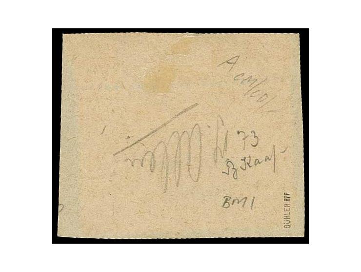 1 M. dunkelrot, Oberrandstück (etwas beschnitten) mit Aufdrucktype I auf Briefstück, Kabinett, sign. Bühler BPP und Fotoattes