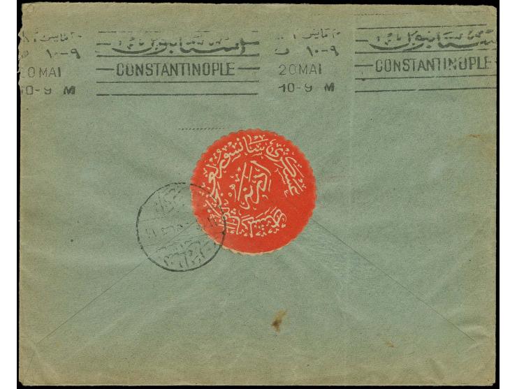 1917, red military censorship vignette of Edirne tied reverse of envelope from Edirne to Istanbul