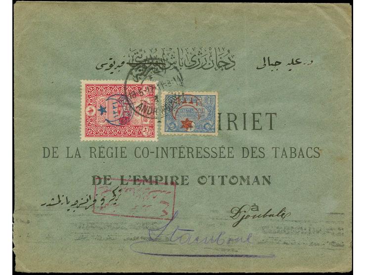1917, red military censorship vignette of Edirne tied reverse of envelope from Edirne to Istanbul