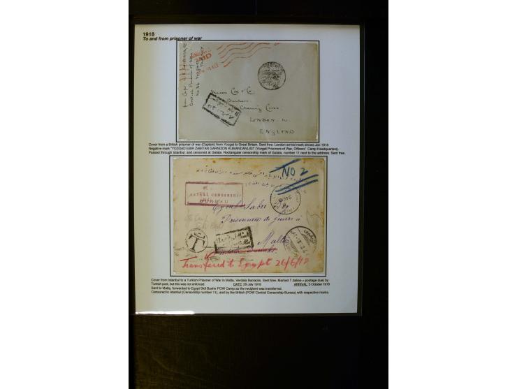 POW: 1913/19 (ca.), 13 cards and covers to and from prisoners of war, many different camps incl Malta, Egypt, Sibiria etc., a