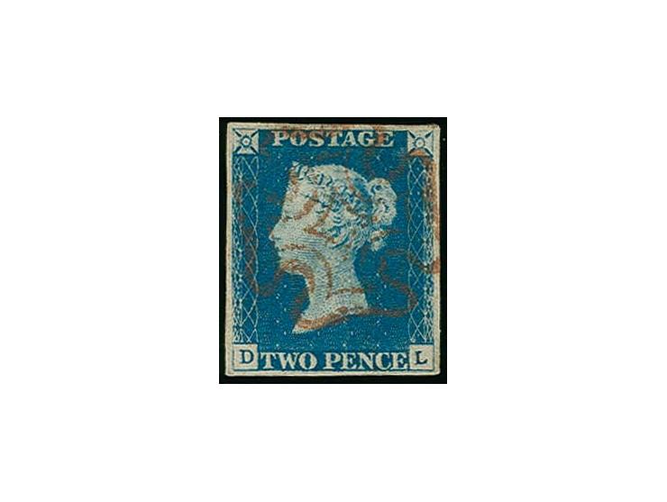  1840, 2d pale blue, plate 1, DL, large regular margins, centrally cancelled with red MC, fine 