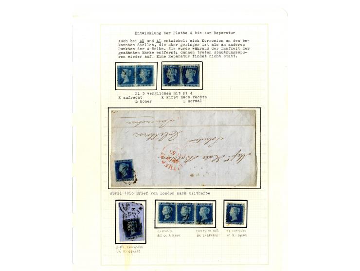 1854/55, plating study of the states and repairs of the &sbquo;A«-row and «T»-row stamps of plate 4 (imperf. & perf.), includ