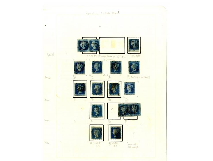 1854/55, plating study of the states and repairs of the &sbquo;A«-row and «T»-row stamps of plate 4 (imperf. & perf.), includ