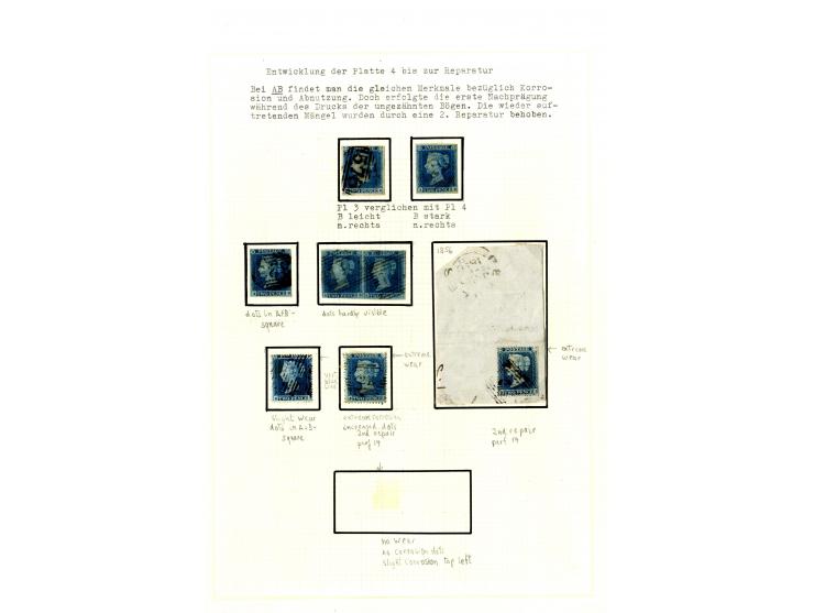 1854/55, plating study of the states and repairs of the &sbquo;A«-row and «T»-row stamps of plate 4 (imperf. & perf.), includ