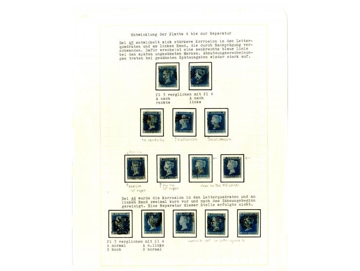1854/55, plating study of the states and repairs of the &sbquo;A«-row and «T»-row stamps of plate 4 (imperf. & perf.), includ