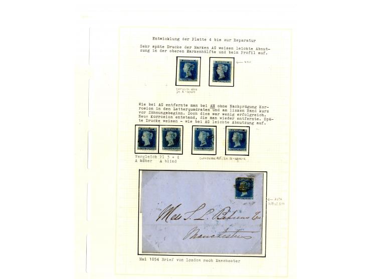 1854/55, plating study of the states and repairs of the &sbquo;A«-row and «T»-row stamps of plate 4 (imperf. & perf.), includ