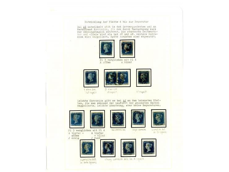 1854/55, plating study of the states and repairs of the &sbquo;A«-row and «T»-row stamps of plate 4 (imperf. & perf.), includ