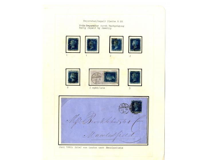 1858/79, 2d blue plate 8, the interesting study of the states (wear) and repairs of the plate, in total more than 280 stamps 