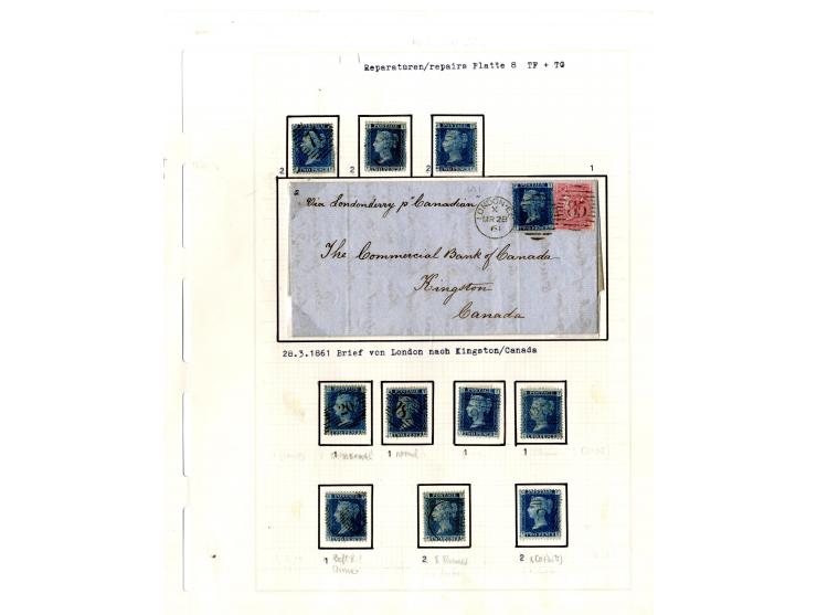 1858/79, 2d blue plate 8, the interesting study of the states (wear) and repairs of the plate, in total more than 280 stamps 