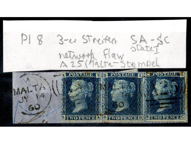 1858/79, 2d blue plate 8, the interesting study of the states (wear) and repairs of the plate, in total more than 280 stamps 