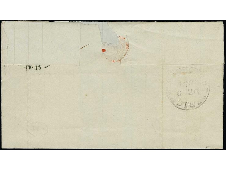 "3" in black on lettersheet endorsed "on Service" 1851 from Fredericton to Robert D. Wilmot, Surveyor General of New Brunswic