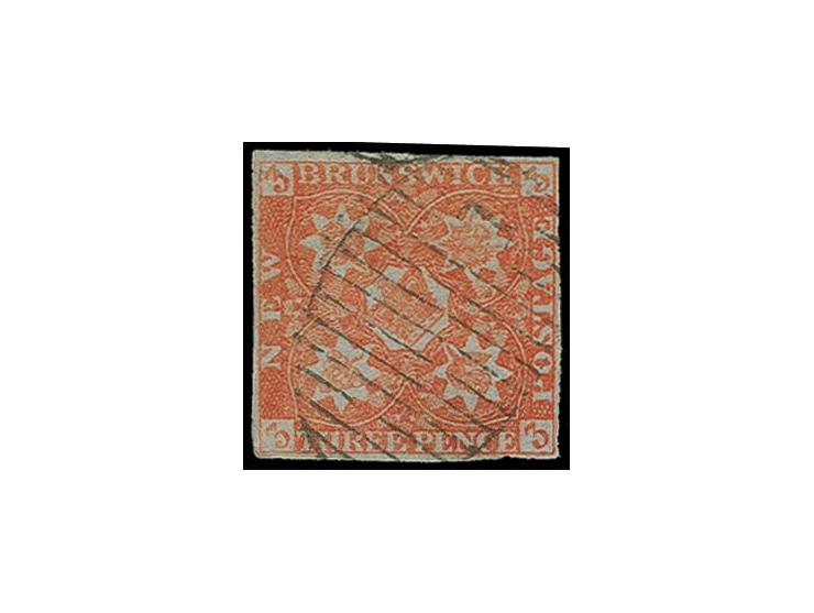 3 d. dull-red, clear to good margins, neatly cancelled by grill "1" of St. John, very fine
